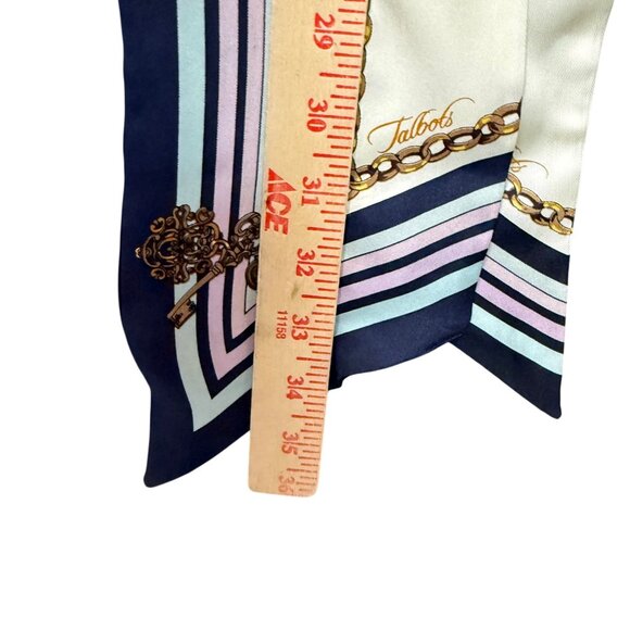 Talbots Women's Scarf Shawl Silk Cream Blue Chain Stripe Print Equestrian - Picture 5 of 7